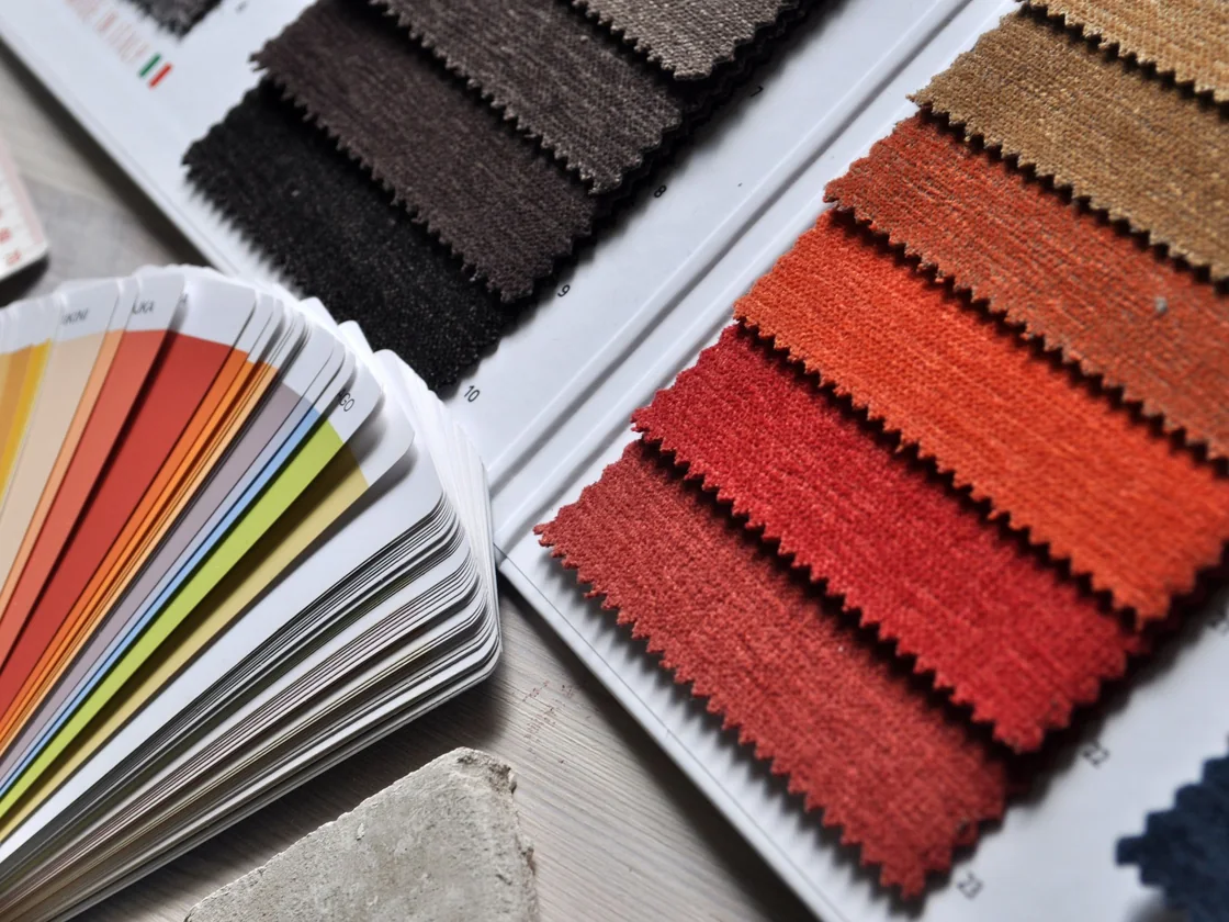 Fabric colour swatches used for lab dip approval against a Pantone TCX reference