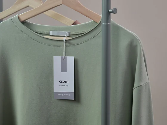 Garment on a hanger with a hang tag, packed for private label delivery